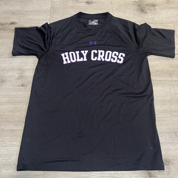 Holy Cross Under Armour‎ Loose Heatgear Shirt Sz Small Black Worcester Mass - Picture 1 of 6